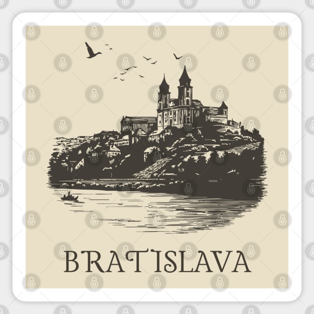 Bratislava T-Shirt | Vintage Slovakia Castle & Danube River Tee Sticker by TuncGK